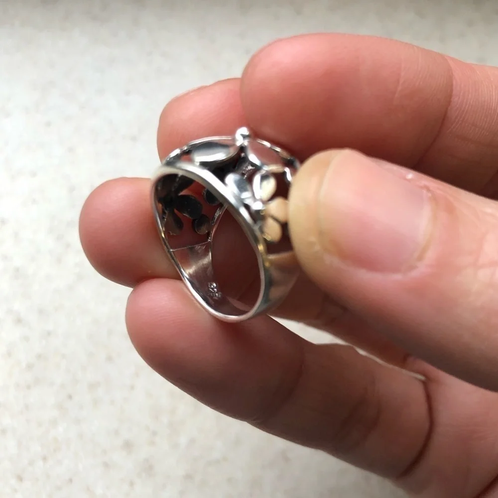 Women 925 Solid Sterling Silver Ring Size 8 Flower Texture Craft Statement Fall - Picture 4 of 8